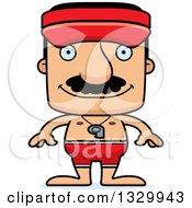 Cartoon Happy Block Headed Hispanic Lifeguard Man With A Mustache