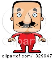 Cartoon Happy Block Headed Hispanic Man With A Mustache Wearing Pajamas