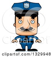 Cartoon Happy Block Headed Hispanic Police Man With A Mustache