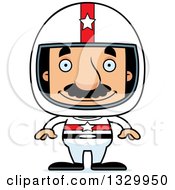 Cartoon Happy Block Headed Hispanic Race Car Driver Man With A Mustache