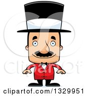Cartoon Happy Block Headed Hispanic Circus Ringmaster Man With A Mustache