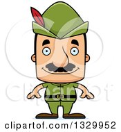 Cartoon Happy Block Headed Hispanic Robin Hood Man With A Mustache