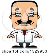 Cartoon Happy Block Headed Hispanic Scientist Man With A Mustache