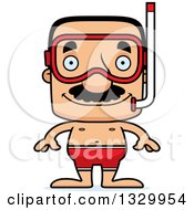 Cartoon Happy Block Headed Hispanic Snorkel Man With A Mustache