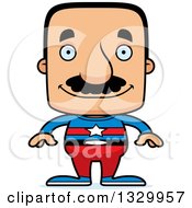 Cartoon Happy Block Headed Hispanic Super Man With A Mustache