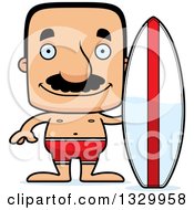 Cartoon Happy Block Headed Hispanic Surfer Man With A Mustache