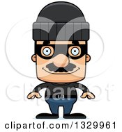 Cartoon Happy Block Headed Hispanic Robber Man With A Mustache