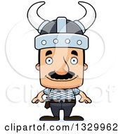 Cartoon Happy Block Headed Hispanic Viking Man With A Mustache