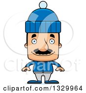 Cartoon Happy Block Headed Hispanic Man With A Mustache In Winter Clothes