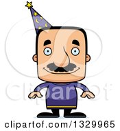 Cartoon Happy Block Headed Hispanic Wizard Man With A Mustache