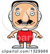 Poster, Art Print Of Cartoon Happy Block Headed Hispanic Wrestler Man With A Mustache