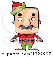 Cartoon Happy Block Headed Hispanic Christmas Elf Man With A Mustache