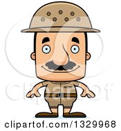 Cartoon Happy Block Headed Hispanic Zookeeper Man With A Mustache