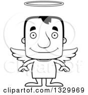 Poster, Art Print Of Cartoon Black And White Happy Block Headed White Man Angel