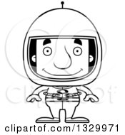 Lineart Clipart Of A Cartoon Black And White Happy Block Headed White Man Astronaut Royalty Free Outline Vector Illustration