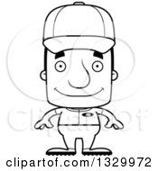 Lineart Clipart Of A Cartoon Black And White Happy Block Headed White Man Baseball Player Royalty Free Outline Vector Illustration