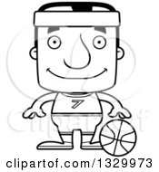 Lineart Clipart Of A Cartoon Black And White Happy Block Headed White Man Basketball Player Royalty Free Outline Vector Illustration