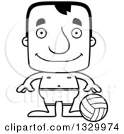 Lineart Clipart Of A Cartoon Black And White Happy Block Headed White Man Beach Volleyball Player Royalty Free Outline Vector Illustration