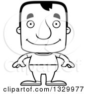 Lineart Clipart Of A Cartoon Black And White Happy Block Headed Casual White Man Royalty Free Outline Vector Illustration