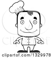 Lineart Clipart Of A Cartoon Black And White Happy Block Headed White Man Chef Royalty Free Outline Vector Illustration