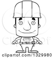 Poster, Art Print Of Cartoon Black And White Happy Block Headed White Man Construction Worker