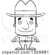 Poster, Art Print Of Cartoon Black And White Happy Block Headed White Man Cowboy