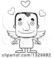 Lineart Clipart Of A Cartoon Black And White Happy Block Headed White Man Cupid Royalty Free Outline Vector Illustration