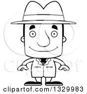 Lineart Clipart Of A Cartoon Black And White Happy Block Headed White Man Detective Royalty Free Outline Vector Illustration