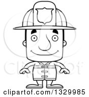 Poster, Art Print Of Cartoon Black And White Happy Block Headed White Man Firefighter