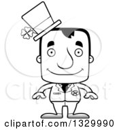 Lineart Clipart Of A Cartoon Black And White Happy Block Headed White Irish St Patricks Day Man Royalty Free Outline Vector Illustration