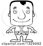 Lineart Clipart Of A Cartoon Black And White Happy Block Headed White Karate Man Royalty Free Outline Vector Illustration