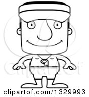 Lineart Clipart Of A Cartoon Black And White Happy Block Headed White Man Lifeguard Royalty Free Outline Vector Illustration