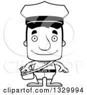 Lineart Clipart Of A Cartoon Black And White Happy Block Headed White Mail Man Royalty Free Outline Vector Illustration