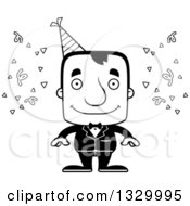 Lineart Clipart Of A Cartoon Black And White Happy Block Headed White Party Man Royalty Free Outline Vector Illustration