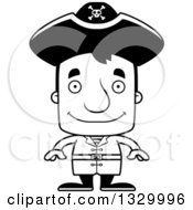 Lineart Clipart Of A Cartoon Black And White Happy Block Headed White Man Pirate Royalty Free Outline Vector Illustration