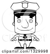 Lineart Clipart Of A Cartoon Black And White Happy Block Headed White Man Police Officer Royalty Free Outline Vector Illustration