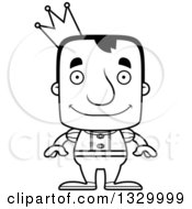 Lineart Clipart Of A Cartoon Black And White Happy Block Headed White Man Prince Royalty Free Outline Vector Illustration