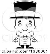 Lineart Clipart Of A Cartoon Black And White Happy Block Headed White Man Circus Ringmaster Royalty Free Outline Vector Illustration