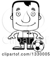 Lineart Clipart Of A Cartoon Black And White Happy Block Headed White Man Soccer Player Royalty Free Outline Vector Illustration