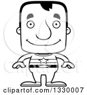 Lineart Clipart Of A Cartoon Black And White Happy Block Headed White Man Super Hero Royalty Free Outline Vector Illustration