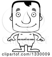 Lineart Clipart Of A Cartoon Black And White Happy Block Headed White Man Swimmer Royalty Free Outline Vector Illustration