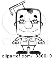 Poster, Art Print Of Cartoon Black And White Happy Block Headed White Man Professor