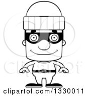 Lineart Clipart Of A Cartoon Black And White Happy Block Headed White Man Burglar Royalty Free Outline Vector Illustration