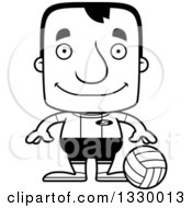 Poster, Art Print Of Cartoon Black And White Happy Block Headed White Man Volleyball Player