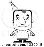 Lineart Clipart Of A Cartoon Black And White Happy Block Headed White Man Wizard Royalty Free Outline Vector Illustration