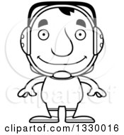 Lineart Clipart Of A Cartoon Black And White Happy Block Headed White Man Wrestler Royalty Free Outline Vector Illustration