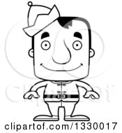 Lineart Clipart Of A Cartoon Black And White Mad Block Headed White Man Christmas Elf Royalty Free Outline Vector Illustration
