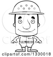 Lineart Clipart Of A Cartoon Black And White Happy Block Headed White Man Zookeeper Royalty Free Outline Vector Illustration