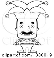 Poster, Art Print Of Cartoon Black And White Happy Block Headed Hispanic Jester Man With A Mustache