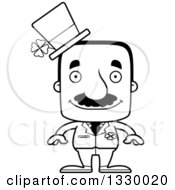 Cartoon Black And White Happy Block Headed Hispanic St Patricks Day Man With A Mustache